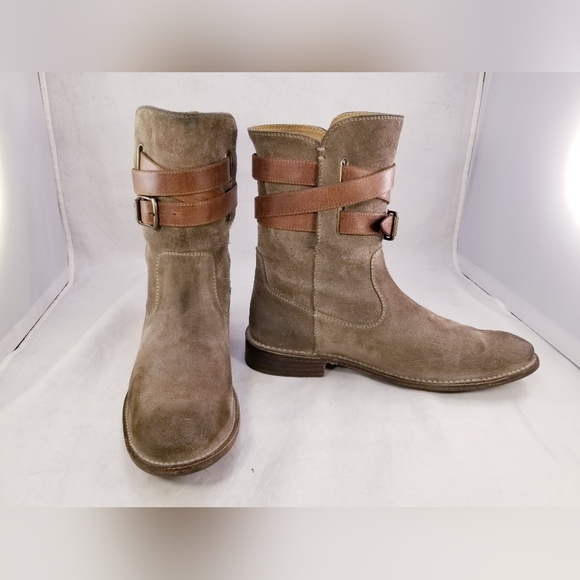 FRYE 77735 SHIRLEY STRAP BROWN SUEDE WOMEN BOOTS SIZE 9.5 B - Picture 2 of 9